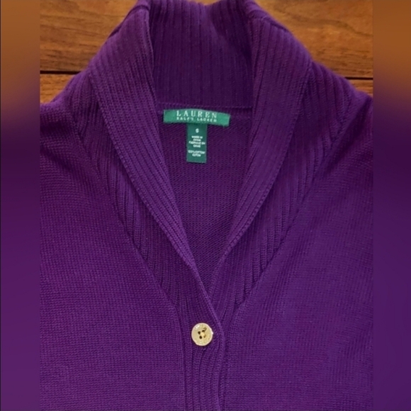 NWT Lauren Ralph Lauren Deep Purple Cardigan Small Gold Buttons Cozy Chic - Picture 8 of 8